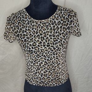 NWT Aqua by Bloomingdale's sheer leopard print cropped tee